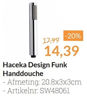 Aanbiedingen Haceka design funk handdouche - Haceka - Geldig van 01/05/2016 tot 31/05/2016 bij Sanitairwinkel