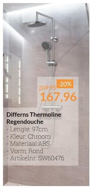 Aanbiedingen Differns thermoline regendouche - Differnz - Geldig van 01/05/2016 tot 31/05/2016 bij Sanitairwinkel