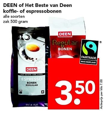 Aanbiedingen Deen of het beste van deen koffie of espressobonen - Huismerk deen supermarkt - Geldig van 01/05/2016 tot 07/05/2016 bij Deen Supermarkten