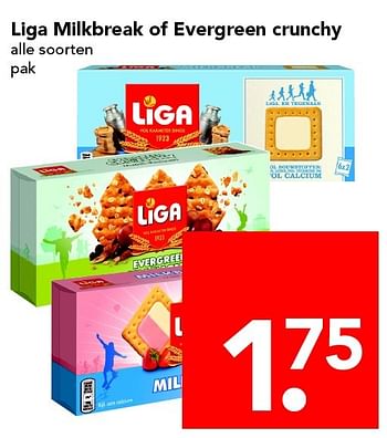 Aanbiedingen Liga milkbreak of evergreen crunchy - Liga - Geldig van 01/05/2016 tot 07/05/2016 bij Deen Supermarkten