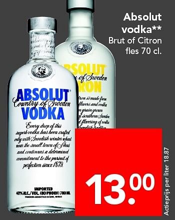Aanbiedingen Absolut vodka - Absolut - Geldig van 01/05/2016 tot 07/05/2016 bij Deen Supermarkten