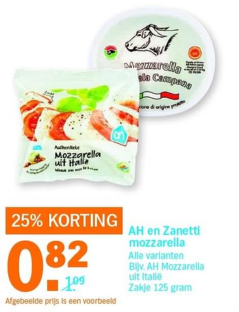 Aanbiedingen Ah en zanetti mozzarella - Huismerk - Albert Heijn - Geldig van 02/05/2016 tot 08/05/2016 bij Albert Heijn