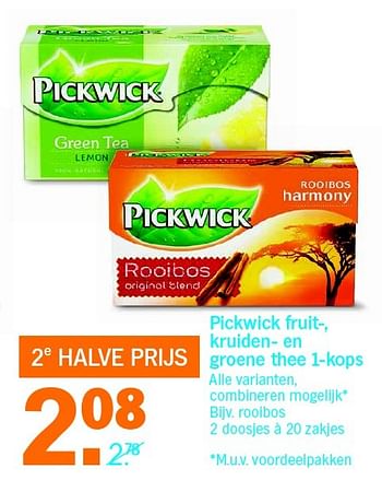 Aanbiedingen Pickwick fruit, kruiden en groene thee 1-kops - Pickwick - Geldig van 02/05/2016 tot 08/05/2016 bij Albert Heijn