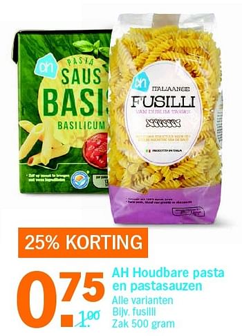 Aanbiedingen Ah houdbare pasta en pastasauzen - Huismerk - Albert Heijn - Geldig van 02/05/2016 tot 08/05/2016 bij Albert Heijn