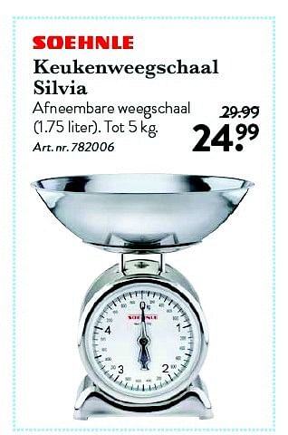 Aanbiedingen Keukenweegschaal silvia - Soehnle - Geldig van 22/04/2016 tot 15/05/2016 bij Cook & Co