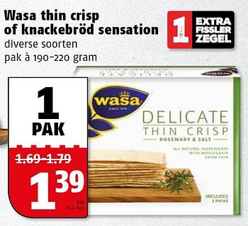 Aanbiedingen Wasa thin crisp of knackebröd sensation - Wasa - Geldig van 02/05/2016 tot 08/05/2016 bij Poiesz