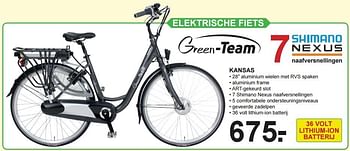 Aanbiedingen Elektrische fiets kansas - Green-Team - Geldig van 09/05/2016 tot 29/05/2016 bij Van Cranenbroek