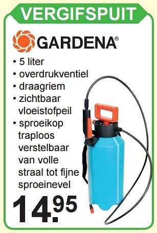 Aanbiedingen Vergifspuit - Gardena - Geldig van 09/05/2016 tot 29/05/2016 bij Van Cranenbroek