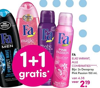 Aanbiedingen Fa 2x deospray pink passion - Fa - Geldig van 02/05/2016 tot 13/05/2016 bij da