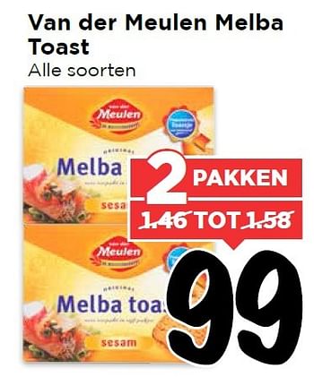 Aanbiedingen Van der meulen melba toast - Melba - Geldig van 08/05/2016 tot 14/05/2016 bij Vomar
