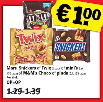 Aanbiedingen Mars, snickers of twix of mini`s zak of m+m`s choco of pinda - Mars Snacks - Geldig van 08/05/2016 tot 14/05/2016 bij Plus