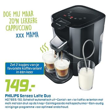 Aanbiedingen Philips senseo latte duo hd7855-50 - Philips - Geldig van 01/05/2016 tot 15/05/2016 bij BCC