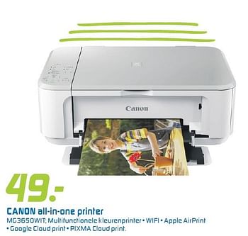 Aanbiedingen Canon all-in-one printer mg3650wit - Canon - Geldig van 01/05/2016 tot 15/05/2016 bij BCC
