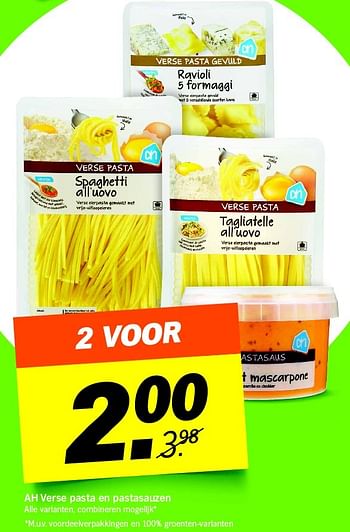 Aanbiedingen Ah verse pasta en pastasauzen - Huismerk - Albert Heijn - Geldig van 09/05/2016 tot 15/05/2016 bij Albert Heijn