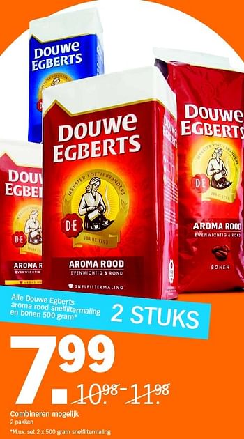 Aanbiedingen Douwe egberts aroma rood snelfiltermaling en bonen - Douwe Egberts - Geldig van 09/05/2016 tot 15/05/2016 bij Albert Heijn