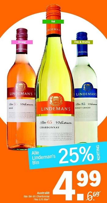 Aanbiedingen Australië bin 65 chardonnay - Witte wijnen - Geldig van 09/05/2016 tot 15/05/2016 bij Albert Heijn