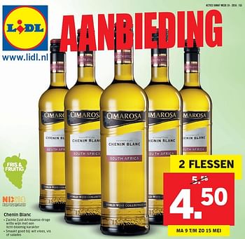 Aanbiedingen Chenin blanc - Witte wijnen - Geldig van 09/05/2016 tot 15/05/2016 bij Lidl