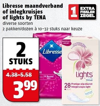 Aanbiedingen Libresse maandverband of inlegkruisjes of lights by tena - Libresse - Geldig van 09/05/2016 tot 15/05/2016 bij Poiesz