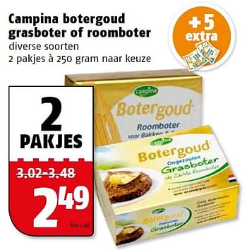 Aanbiedingen Campina botergoud grasboter of roomboter - Campina - Geldig van 09/05/2016 tot 15/05/2016 bij Poiesz