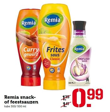 Aanbiedingen Remia snack- of feestsauzen - Remia - Geldig van 09/05/2016 tot 15/05/2016 bij Coop