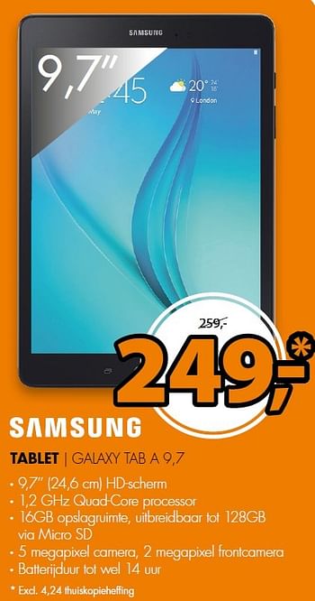 Aanbiedingen Samsung tablet galaxy tab a - Samsung - Geldig van 09/05/2016 tot 15/05/2016 bij Expert