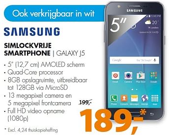 Aanbiedingen Samsung simlockvrije smartphone galaxy j5 - Samsung - Geldig van 09/05/2016 tot 15/05/2016 bij Expert