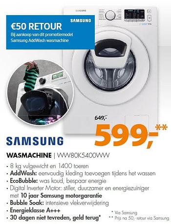 Aanbiedingen Samsung wasmachine | ww80k5400ww - Samsung - Geldig van 09/05/2016 tot 15/05/2016 bij Expert