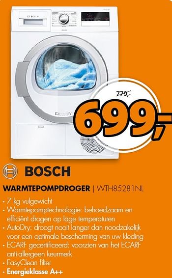 Aanbiedingen Bosch warmtepompdroger wth85281nl - Bosch - Geldig van 09/05/2016 tot 15/05/2016 bij Expert