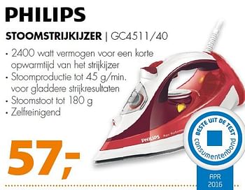 Aanbiedingen Philips stoomstrijkijzer gc4511-40 - Philips - Geldig van 09/05/2016 tot 15/05/2016 bij Expert