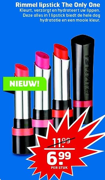 Aanbiedingen Rimmel lipstick the only one - Rimmel - Geldig van 11/05/2016 tot 15/05/2016 bij Trekpleister