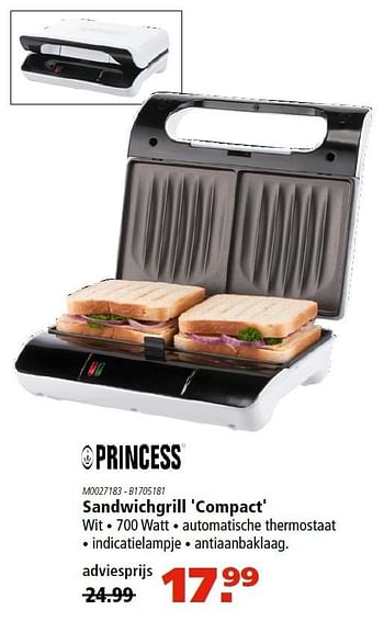Aanbiedingen Princess sandwichgrill compact - Princess - Geldig van 05/05/2016 tot 18/05/2016 bij Marskramer