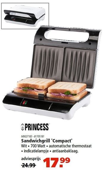 Aanbiedingen Princess sandwichgrill compact - Princess - Geldig van 05/05/2016 tot 18/05/2016 bij Novy