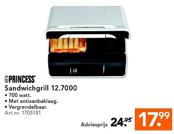 Aanbiedingen Princess sandwichgrill 12.7000 - Princess - Geldig van 09/05/2016 tot 18/05/2016 bij Blokker