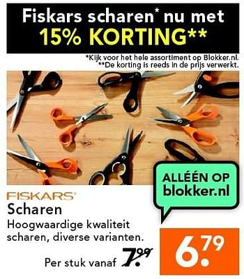 Aanbiedingen Scharen - Fiskars - Geldig van 09/05/2016 tot 18/05/2016 bij Blokker