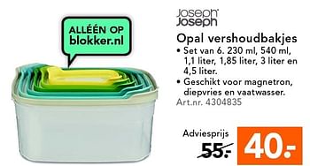 Aanbiedingen Opal vershoudbakjes - Joseph Joseph - Geldig van 09/05/2016 tot 18/05/2016 bij Blokker