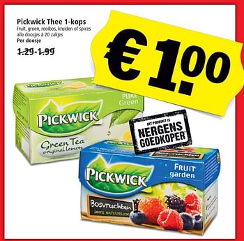 Aanbiedingen Pickwick thee 1-kops - Pickwick - Geldig van 15/05/2016 tot 21/05/2016 bij Plus