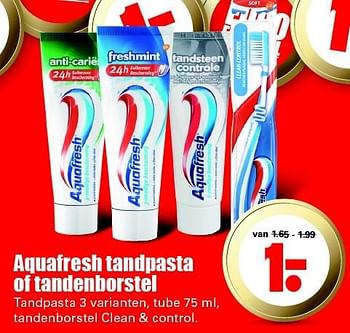 Aanbiedingen Aquafresh tandpasta of tandenborstel - Aquafresh - Geldig van 15/05/2016 tot 21/05/2016 bij Lekker Doen