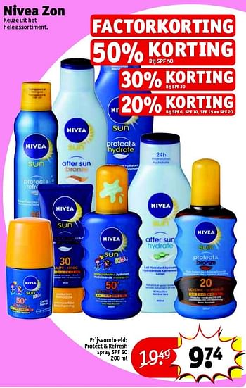 Aanbiedingen Nivea zon protect + refresh spray spf 50 - Nivea - Geldig van 11/05/2016 tot 22/05/2016 bij Kruidvat