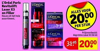 Aanbiedingen L`oréal paris revitalift laser x3 en filler - L'Oreal Paris - Geldig van 11/05/2016 tot 22/05/2016 bij Kruidvat