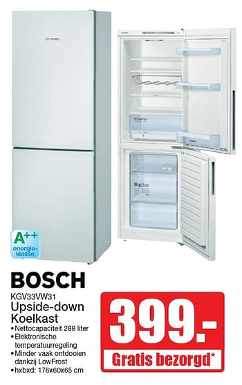 Aanbiedingen Bosch upside-down koelkast kgv33vw31 - Bosch - Geldig van 15/05/2016 tot 22/05/2016 bij Scheer & Foppen