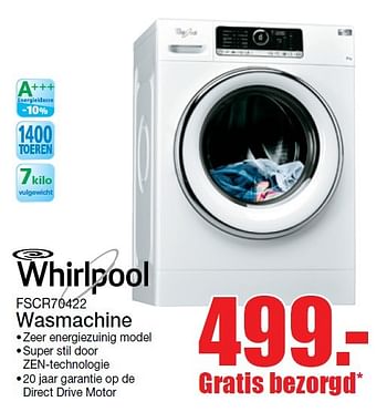 Aanbiedingen Whirlpool wasmachine fscr70422 - Whirlpool - Geldig van 15/05/2016 tot 22/05/2016 bij Scheer & Foppen
