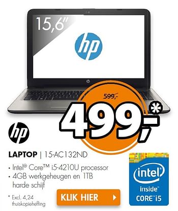 Aanbiedingen Hp laptop 15-ac132nd - HP - Geldig van 16/05/2016 tot 22/05/2016 bij Expert
