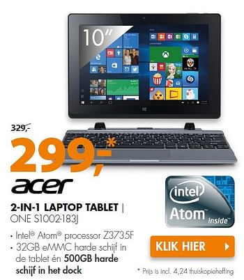 Aanbiedingen Acer 2-in-1 laptop tablet one s1002-183j - Acer - Geldig van 16/05/2016 tot 22/05/2016 bij Expert