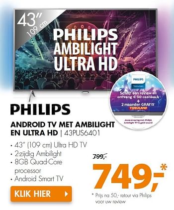 Aanbiedingen Philips android tv met ambilight en ultra hd 43pus6401 - Philips - Geldig van 16/05/2016 tot 22/05/2016 bij Expert