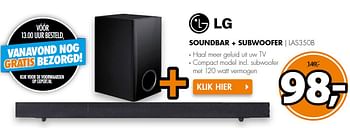 Aanbiedingen Lg soundbar + subwoofer las350b - LG - Geldig van 16/05/2016 tot 22/05/2016 bij Expert