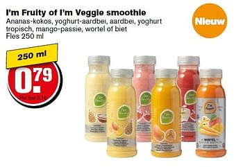 Aanbiedingen I`m fruity of i`m veggie smoothie - I'm fruity - Geldig van 18/05/2016 tot 24/05/2016 bij Hoogvliet