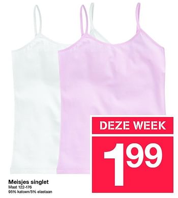 Aanbiedingen Meisjes singlet - Huismerk - Zeeman  - Geldig van 20/05/2016 tot 28/05/2016 bij Zeeman