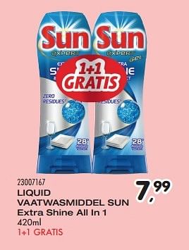 Aanbiedingen Liquid vaatwasmiddel sun extra shine all in 1 - Sun - Geldig van 24/05/2016 tot 21/06/2016 bij Supra Bazar