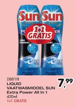 Aanbiedingen Liquid vaatwasmiddel sun extra power all in 1 - Sun - Geldig van 24/05/2016 tot 21/06/2016 bij Supra Bazar