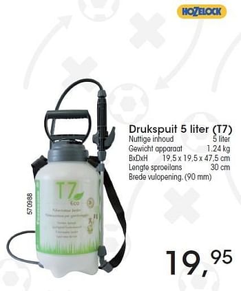 Aanbiedingen Drukspuit 5 liter (t7) - Hozelock - Geldig van 26/05/2016 tot 16/07/2016 bij Multi Bazar